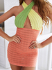 Bodycon Kleider Pink Color Block Halfter Stretch Casual Ärmelloses Sexy Midi Bleistiftkleid