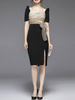 Bodycon Kleider Polka Dot Black Square Neck Kurzarm Schnürknoten Split Pencil Dress Up