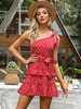 Bodycon Kleider Polka Dot Burgund Lace Up Layered One Shoulder Sexy ärmelloses Bleistiftkleid