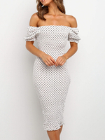 Bodycon Kleider Polka Dot Weiß Bateau Neck Casual Kurzarm Bleistiftkleid