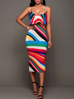 Bodycon Kleider Rainbow Stripe Printed Stretch Etuikleid