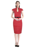 Bodycon Kleider Red S-Schärpe Ärmelloses Polyester Sommer Bleistiftkleid
