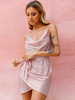 Bodycon Kleider Rosa bedruckte ärmellose Plissee mit Wasserfallausschnitt Asymmetrisch Lässig Slim Fit Kleid Etuikleid
