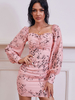 Bodycon Kleider Rosa Blumendruck Vierkantausschnitt Langarm Klassisches Midikleid Etuikleid