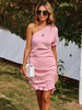 Bodycon Kleider Rosa One-Shoulder Rüschen Layered Casual Kurzarm Bleistiftkleid