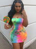 Bodycon Kleider Rosa Tie Dye Ärmellos Sexy Trägern Ausschnitt Offene Schulter Etuikleid Midikleid