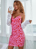 Bodycon Kleider Rose Floral Printed Pattern Ärmellose Plissee Casual V-Ausschnitt Offene Schulter Slim Fit Kleid Etuikleid