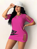 Bodycon Kleider Rose Red Letters Druckmuster Kurzarm Casual Jewel Neck Slim Fit Kleid Etuikleid