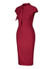 Bodycon Kleider Rote Kurzarm Hohe Kragen Slim Fit Kleid Etuikleid Büro Bleistiftkleid