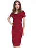 Bodycon Kleider Rote Kurzarm Schärpe Jewel Neck Slim Fit Kleid Etuikleid Bleistiftkleid