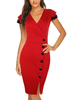 Bodycon Kleider Rote Kurzarm Sexy V-Ausschnitt Slim Fit Kleid Etuikleid