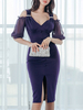 Bodycon Kleider Royal Purple V-Ausschnitt Split Front Layered Sexy Kurzarm Bleistiftkleid
