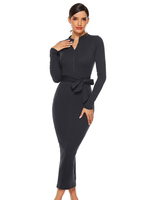 Bodycon Kleider Schwarz Lange Ärmel Reißverschluss Lässiger Stehkragen Asymmetrisches Langes Etuikleid Bleistiftkleid