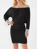 Bodycon Kleider Schwarz Off-The-Shoulder Nieten Sexy Langarm Bleistiftkleid