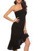 Bodycon Kleider Schwarz Ärmellose Schleifen Sexy Asymmetrischer Hals Asymmetrisches One Shoulder Midi Kleid Etuikleid