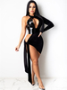 Bodycon Kleider Schwarz Stehkragen Eine Schulter Langarm Ausgeschnitten Sexy Stehkragen Rückenfreies Slim Fit Kleid Etuikleid