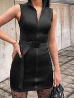 Bodycon Kleider Schwarz Stehkragen Reißverschluss Klassisches ärmelloses Bleistiftkleid
