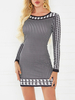Bodycon Kleider Schwarz Tupfen Langarm Sexy Jewel Neck Etuikleid