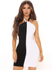 Bodycon Kleider Schwarz Zweifarbiges ärmelloses Plissee Sexy Halfter Unregelmäßiges Etuikleid