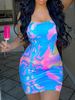 Bodycon Kleider Tie Dye Hell Himmelblaue Träger Hals Offene Schulter Sexy Ärmelloses Bleistiftkleid