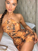 Bodycon Kleider Tie Dye Orange Halfter Unregelmäßig lässig ärmelloses Bleistiftkleid ausgeschnitten