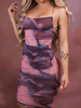 Bodycon Kleider Tie Dye Pink Straps Neck Piping Unregelmäßig lässig ärmelloses Bleistiftkleid