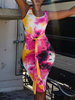 Bodycon Kleider Tie Dye ärmelloses geknotetes sexy Etuikleid