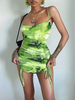 Bodycon Kleider Tie Dye ärmelloses Gras Grüne Träger Hals Schnür rückenfreies sexy Bleistiftkleid