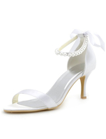 Bogen Perlen Braut Sandalen weiß Satin Hochzeit Heels für Frauen