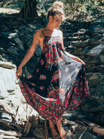 Bohemian Boho kleid mit Print in Schwarz mit Printmuster Kleid für Sommer aus Chiffon