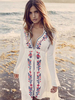Bohemian Boho kleid mit Printmuster in Weiß Cover-Up und Schnüren gemischten Baumwollen