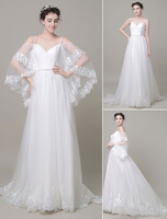 Boho Beach Strand Hochzeitskleid Detachabel Ärmel Gericht Zug a-line Off-The-Schulter-Spitze Tüll Brautkleid Milanoo