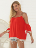 Boho Bluse für Frauen Strappy Cold Sshoulder Half Sleeve Casual Shirt
