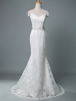 Boho Brautkleid Gericht Zug Meerjungfrau mit kurzen Ärmeln Spitze von der Schulter Brautkleider
