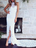 Boho Brautkleid Mermaid High Cpllar Halfter Ärmellos Mit Zug Split Lace Brautkleid
