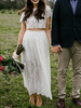 Boho Brautkleid schlicht A-Linie Spitze Kurzarm Standesamtkleid