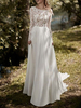 Boho Brautkleider 2021 Juwel Neck Langarm A Linie bodenlangen Chiffon Brautkleid für Strandhochzeit