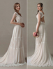 Boho Brautkleider A-Linie- Brautkleider V-Ausschnitt Champagner Chiffon mit Court-Schleppe ärmellos natürliche Taillenlinie und Kette 45cm