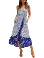 Boho Dress Straps Hals Ärmelloses Strandkleid