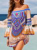 Boho Kleid aus der Schulter Bell Sleeve Dashiki Tribal Print Strandkleid
