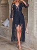 Boho Kleid Ausschnitt mit V-Ausschnitt 3/4 Arm Hoch Tief aushöhlen Design Marine-Strand-Kleid