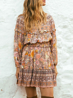 Boho Kleid Lace Up V-Ausschnitt mit langen Ärmeln Blumendruck übergroße Strandkleid