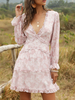 Boho Kleid Langarm Ärmeln Blumendruck Rüschen Strandkleid