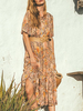 Boho Kleid mit V-Ausschnitt; kurzen Ärmeln; Blumendruck; übergroßes Strandkleid