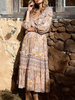 Boho Kleid mit V-Ausschnitt; langen Ärmeln; Blumendruck; Strandkleid