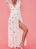 Boho Kleid mit V-Ausschnitt und langen Ärmeln besticktes Kleid
