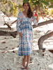 Boho Kleid mit V-Ausschnitt und langen Ärmeln Geometrisches rückenfreies Sommerkleid