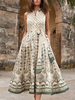 Boho Kleid Schnür Turndown Kragen Ärmellos bedrucktes geknotetes Strandkleid