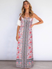 Boho Kleid Spaghettiträger Hals Ärmelloses bedrucktes Stretch-Schnür-Sommerkleid