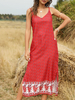 Boho Kleid V-Ausschnitt Blumendruck Strandkleid